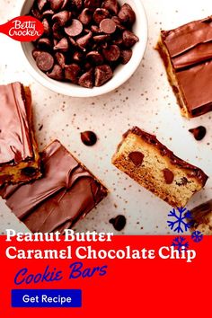 caramel chocolate bars, peanut butter bars recipe, cookie bar recipes, christmas cookie recipe, christmas dessert recipes, homemade desserts, family holidays Caramel Chocolate Chip Cookie Bars, Holiday Bake Sale, Caramel Chocolate Chip Cookie, Bake Sale Treats, Making Peanut Butter, Peanut Butter Caramel, Caramel Chocolate Chip Cookies, Chocolate Chip Cookie Mix