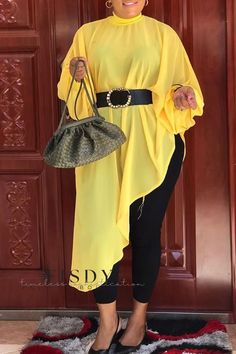 Fisdy - Stylish and Versatile Womens Plus Size Asymmetrical Turtleneck Long Sleeve Dresses Batwing Sleeve Blouse, Kente Styles, Chiffon Fashion, Cardigan Sweater Jacket, Loose Outfit, Turtle Neck Top, Seville, Long Blouse, Cardigan Tops