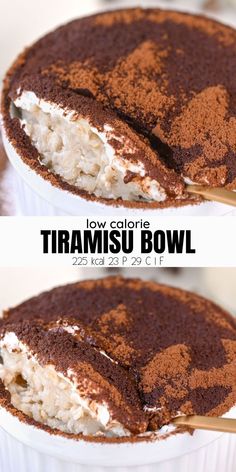 Low Calorie Tiramisu Breakfast Low Cal Rice Cake Recipes, Low Calorie Rice Pudding, Tiramisu Yogurt Bowl, High Volume Low Cal Desserts, Healthy Volume Snacks, High Volume Low Calorie Food Vegan, Desserts With Rice Cakes, Low Cal Tiramisu, Low Cal Rice Recipes