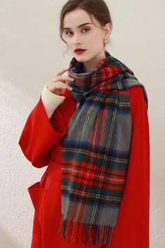 ​Christmas Plaid Cashmere Fringe Scarf Formal Wool Scarves For Winter, Classic Formal Scarves For Winter, Elegant Red Scarves For Winter, Classic Formal Winter Scarves, Elegant Red Scarf For Winter, Elegant Red Winter Scarf, Red Wool Winter Scarves, Red Wool Scarves For Winter, Elegant Red Scarf For Fall