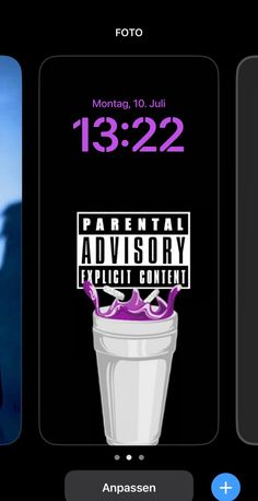 an iphone screen showing the date and time for parental advisory on its display, as well as another phone