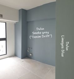 Smoky Blue Living Room Walls, Grey Blue Lounge, Denim Blue Hallway, Stonewashed Blue Dulux Paint, Blue Grey Walls Living Room Decor, Grey Blue Wall Color, Dulux Blue Grey Paint, Dulux Dark Grey Paint Colours, Blue Painted Kitchen Walls