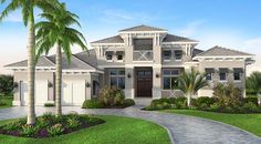 this is an artist's rendering of a house in the florida style with palm trees