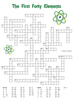 the first forty elements crossword puzzle game with answers for children and adults to use