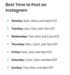 the best time to post on instagram is monday, 6am and 9pm estt