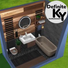 the bathroom is made out of wood and has a bathtub, sink, and toilet