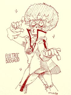 a drawing of a cartoon character with glasses and an electric boobob on his head