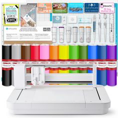 the cricut machine is in front of many different colors of crayons