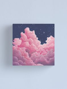 pink clouds floating in the sky with stars and planets canvas print on wall mounted paper