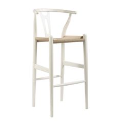 a white chair with a wooden seat