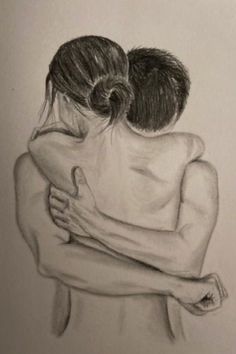 a drawing of two people hugging each other