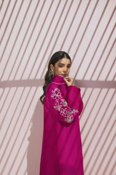 Festive Pink Set With Set-in Sleeves, Long Sleeve Pink Silk Kurta, Pink Silk Long Sleeve Sets, Silk Long Sleeve Pink Sets, Silk Kurta With Set-in Sleeves For Wedding, Pink Eid Sets With Embroidered Sleeves, Festive Pink Sets With Embroidered Sleeves, Pink Raw Silk Long Sleeve Kurta, Long-sleeved Pink Silk Kurta