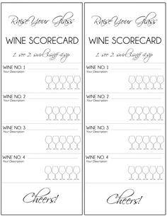 two wine score cards with the names and numbers