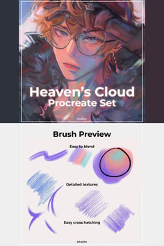 the cover for heaven's cloud procreate set is shown in three different colors