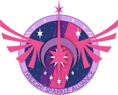 the logo for twilight sparkle alliance is shown in pink and purple with stars on it