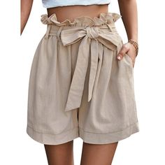 Get ready for summer with the HUBERY Women's Ruffle Tie Waist Wide Leg Shorts. Crafted from a high-quality and lightweight polyester blend, these shorts offer a soft and comfortable feel against the skin. The trendy ruffle detailing and flattering tie waist add a touch of style, while the wide leg design provides comfort and versatility. Complete with convenient pockets, these shorts are perfect for summer adventures, beach outings, or casual wear. With various colors and sizes available, choose Linen Outfits, Linen Style Fashion, Wide Leg Shorts, Get Ready For Summer, Leg Design, Summer Adventures, Summer Look, Linen Clothes, Summer Looks