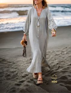 🌸 Women Long Maxi Summer Dress Casual Cotton Linen 🌞 Ladies Big Pockets Beach Party Robe, 🌿Boho Maxi Dress  Are you looking to add some life to your wardrobe? 🌟 Well, if so, then look no further than this beautiful Boho-style maxi summer dress. Any occasion, any event, this versatile dress has you covered!  Available in three stunning colorways, which were chosen to complement the style of the dress as fittingly as possible. Take your pick from our Beige, black, or Pink to match your taste! Bohemian V-neck Boho Dress For Vacation, Spring Vacation Boho Dress In Free-spirited Style, Long Sleeve Maxi Dress For Beach Holiday, Free-spirited Boho Dress For Spring Vacation, Spring Vacation Free-spirited Boho Dress, Hippie Long Sleeve Maxi Dress For Summer, Bohemian Tunic Dress For Day Out, Boho Tunic Dress For Day Out, Free-spirited Summer Tunic Dress