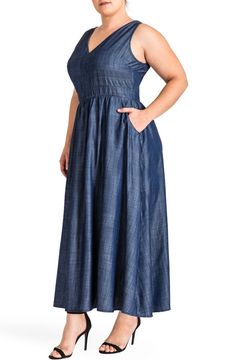 Standards & Practices Nimah Maxi Dress (Plus Size) | Nordstrom Wedding Guest Pants, Maternity Dresses Casual, Cute Maxi Dress, Denim Maxi Dress, Summer Sundress, Denim Maxi, Maxi Robes, Chambray Dress, Plus Size Maxi Dresses