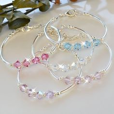 Cheap Clear Crystal Bracelet For Gift, Pink Crystal Bracelet, Swarovski Crystal Jewelry, Swarovski Crystal Bracelet, Crystal Bangle, Silver Bangle Bracelets, Swarovski Jewelry, Beaded Jewelry Diy, Silver Bangles