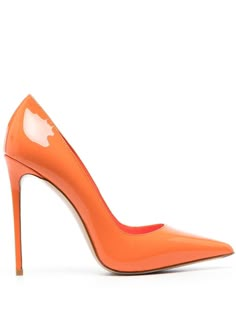 mandarin orange calf leather patent finish branded leather insole pointed toe flat rubber sole 120mm high stiletto heel Le Silla Heels, Le Silla Shoes, Orange High Heels, Orange Pumps, Orange Heels, Shoes Heels Classy, Fancy Shoes, Cute Heels, Mandarin Orange