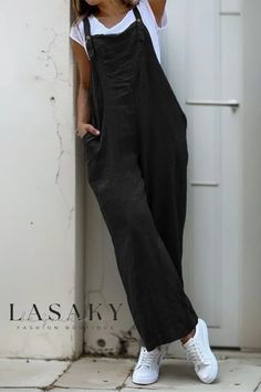 Lasaky - Sleek Spaghetti Strap Straight-Leg Jumpsuit Black Jumpsuit Outfit, Baby Romper Pattern, Jumpsuit Pants, Long Jumpsuit, Overalls Outfit, Romper Pattern, Loose Jumpsuit, Black Overalls, Cotton Jumpsuit