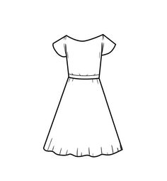 a drawing of a dress with short sleeves and a belt on the waist, in black and white