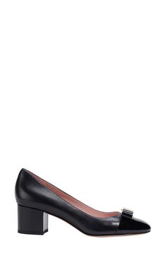 A prim branded bow puts a polished finish on the patent-leather cap toe of this almond-toe pump set on a walkable block heel. 2" heel Leather upper, lining and sole Imported Kate Spade Elegant Closed Toe Heels, Kate Spade Pointed Toe Leather Heels, Black Kate Spade Pointed Toe Heels, Kate Spade Leather Heels With 4-inch Heel, Kate Spade 4-inch Heel Chic Heels, Leather Cap, Kate Spade New York, Women's Pumps, Patent Leather