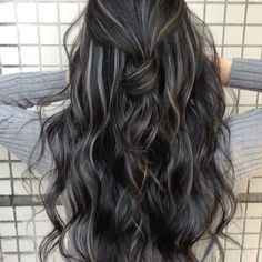 Color For Black Hair, Black Hair Balayage, Hair With Highlights, Blending Gray Hair, Gray Hair Highlights