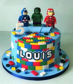 a birthday cake with legos on it