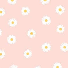 a pink background with white daisies and yellow centers on it's sides, as well as an orange circle in the center