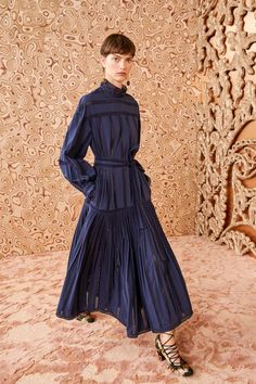 Adira Dress - Midnight Blue Belted Cotton Midi Dress - Ulla Johnson Embroidered Water, Midnight Blue Dress, 2024 Runway, Nyc Boutiques, Cotton Midi Dress, Knitted Coat, Signature Print, Knit Sweatshirt, Winter 2024