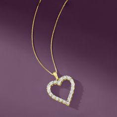 Ross-Simons - .30ct t. w. Diamond Heart Pendant Necklace Over Sterling. 18". Looking for a heartfelt gift for an anniversary, birthday or special occasion? This pendant necklace is it! In a heart motif, .30 ct. t. w. round brilliant-cut diamonds sparkle in polished 18kt yellow gold over sterling silver. Box chain. Springring clasp, diamond heart pendant necklace. Diamond birthstones are the perfect gift for April birthdays. Brilliant Cut Necklace For Anniversary On Valentine's Day, Brilliant Cut Necklace For Valentine's Day Anniversary, Valentine's Day Anniversary Necklace With Brilliant Cut, Elegant Heart Necklace With Prong Setting For Anniversary, Elegant Heart Necklace With Prong Setting For Valentine's Day, Elegant Prong-set Heart Necklace For Valentine's Day, Valentine's Day Gift Vvs Clarity Diamond Necklace, Heart-shaped Necklace With Prong Setting As A Gift, Heart Shaped Necklace With Prong Setting As A Gift