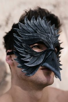 DESCRIPTION: This mask features a multiple layered feather pattern, giving a realistic bird look and feel. COLOR: The color of this mask is primary black with gray highlights SIZE: Each mask is molded to a Adult Male Sized mannequin head, so should fit most. Additionally, as this is a Raven Mask, Black Raven, Leather Mask, Cool Masks, Masks Art, Fantasias Halloween, Animal Masks, Feather Pattern, Masks Masquerade