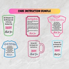 the care instruction bundle includes t - shirts, mugs and other things to do