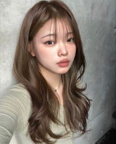 Ash Brown On Asian Hair, Hair Color For Cool Skin Tones Asian, Milk Boba Hair Color, Cool Blonde Brown Hair, Korean Hair Color Milk Tea Brown, Brown Asian Hair Color, Light Brown Hair Olive Skin, Light Brown Solid Color Hair, Mute Autumn Hair Color