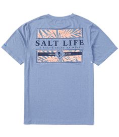 From Salt Life&#x2C; this T-shirt features:Classic fitCrew necklineShort sleevesSalt Life logo above patch pocket on the left side of chestLarge logo graphic and verbiage on the backPullover constructionUV 30 sun protectionAntimicrobial&#x2C; quick drying and moisture-wickingPolyester/spandexMachine wash/tumble dryImported. Surf Shop Shirts, Salt Life Shirts, Dark Blue Shirt, Jungle Vibes, Ron Jon Surf Shop, Life Logo, Cat Mom Shirts, Salt Life, Mens Tee Shirts