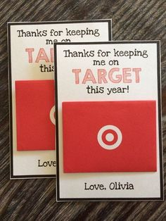 two greeting cards with the words target on them