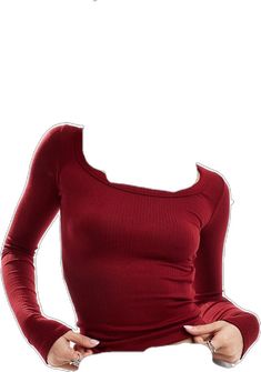 Fitted Scoop Neck Long Sleeve Top, Fitted Casual Long Sleeve Scoop Neck Top, Fitted Casual Long Sleeve Top With Scoop Neck, Solid Color Stretch Long Sleeve Top With Scoop Neck, Solid Stretch Long Sleeve Top With Scoop Neck, Stretch Long Sleeve Scoop Neck Top In Solid Color, Casual Fitted Red Long Sleeve Top, Red Long Sleeve Top For Spring, Red Square Neck Top For Spring