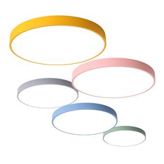 three different colored circles on a white background