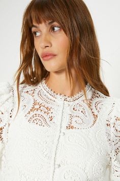 Style: BlouseLength: RegularNeckline: High NeckSleeve Length: Long Sleeve Blouson Sleeve, Oasis Fashion, Quick Delivery, Lace Tops, Oasis, Sleeve Blouse, High Neck, Shop Now, Buy Online