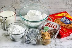 the ingredients for this dessert include milk, marshmallows, and other items