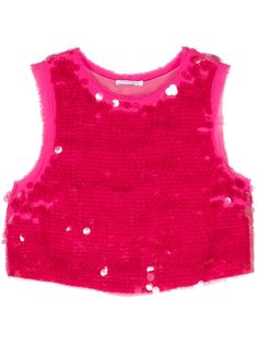 fuchsia pink sequin embellishment round neck sleeveless frayed edge full lining cropped straight hem Embellished Crop Top, Crop Top Pink, Sequin Embellishment, Yoko London, City Dress, Pink Sequin, Summer Beach Wear, Fuchsia Pink, Cami Tanks