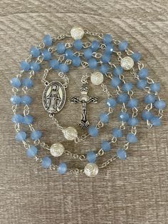 Rosary Garden, Rose Beads, Plant City, Holy Communion, Powder Blue, Blue Crystals