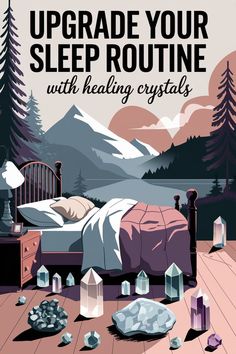 there is a poster that says upgrade your sleep routine with heating crystals on the floor