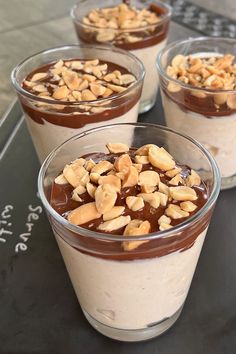 three desserts with nuts and chocolate in them