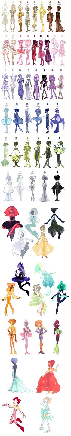 the silhouettes of people are shown in different colors