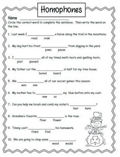 homos worksheet for students to practice their language and writing with the same words