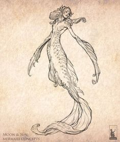 a drawing of a mermaid with long hair