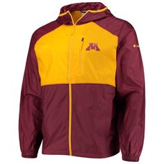 Prepare to triumph over unfavorable weather with this Flash Forward Hoodie full-zip windbreaker from Columbia. It features the Minnesota Golden Gophers logo and multiple pockets to keep your essentials close at hand. You'll gain an advantage against windy conditions in this Minnesota Golden Gophers jacket. Imported Brand: Columbia Officially licensed Machine wash, tumble dry low Adjustable drawcord hem Full-zip front Scuba hood without drawstring Flatlock stitching Elastic cuffs Locker loop One Team-colored Fall Outerwear For Fan Gear, Fall Track Jacket With Double-lined Hood For Outdoor Activities, Fall Track Jacket With Double-lined Hood For Outdoor, Team-colored Long Sleeve Track Jacket For Fall, Fall Sports Windbreaker With Moisture-wicking, Sports Half-zip Windbreaker With Adjustable Hood, Hooded Windbreaker For Outdoor Sports Season, Hooded Nylon Windbreaker For Sports Season, Nylon Hooded Windbreaker For Sports Season