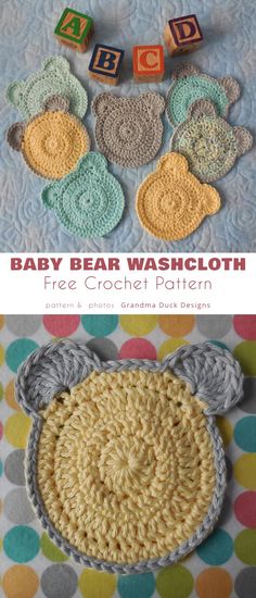 crochet baby bear washcloth pattern is shown